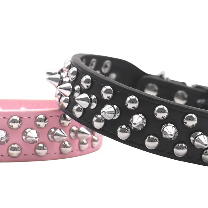 Spiked Studded Dog Collar Rivet Adjustable PU Leather Pet XS S M L XL 8 Color