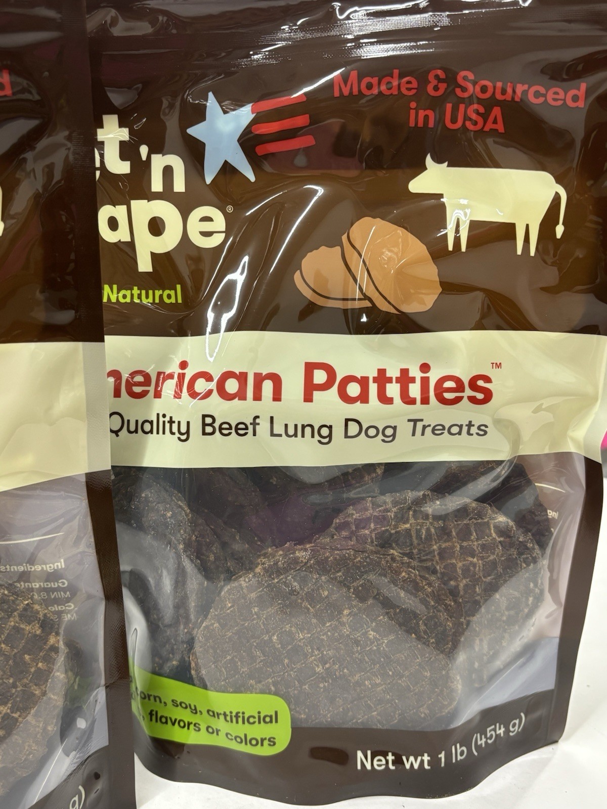 2 Bags (16oz each) Pet ‘n Shape All American Beef Lung Patties Dog Treats