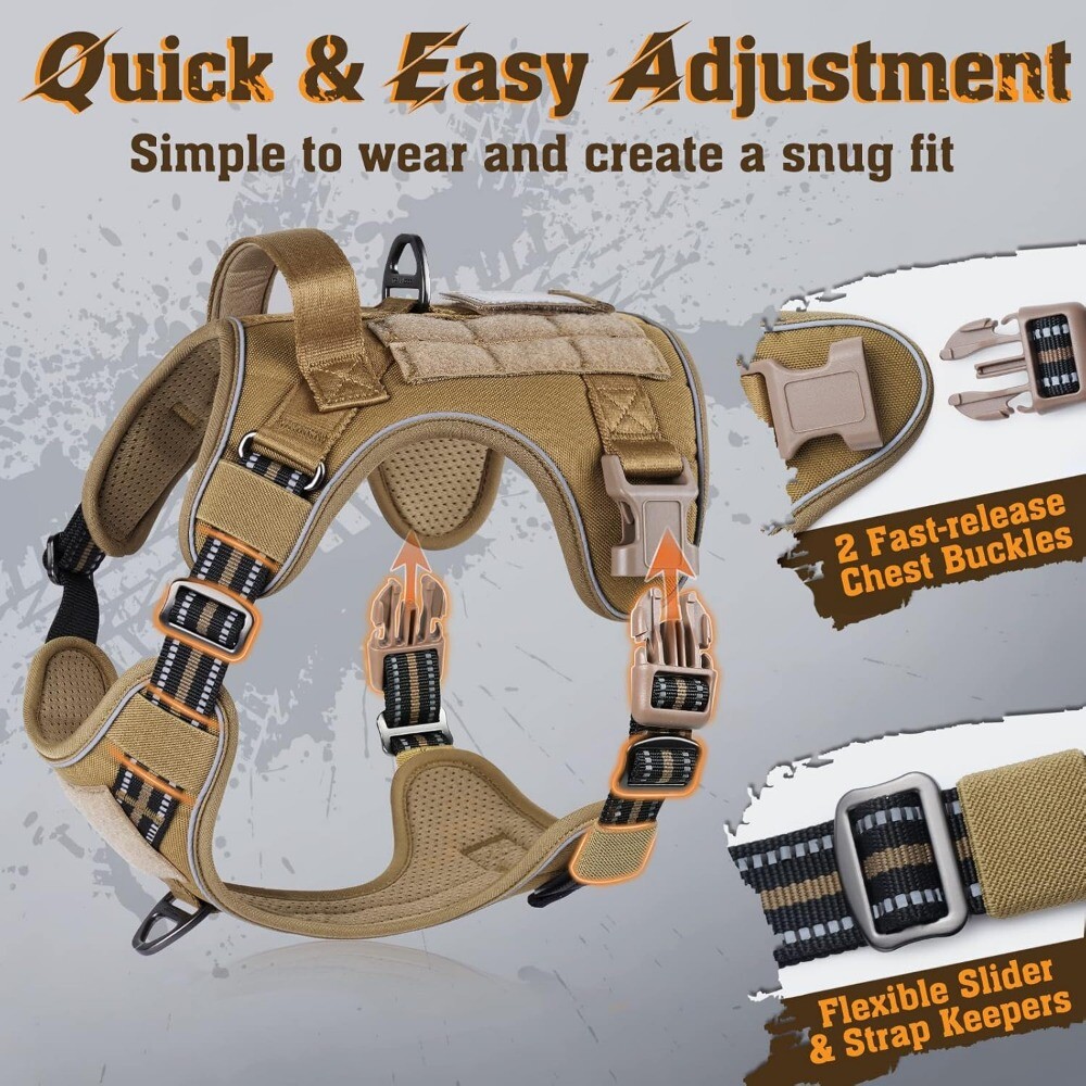 rabbitgoo Military Tactical No Pull Dog Harness with Handle Adjustable Training