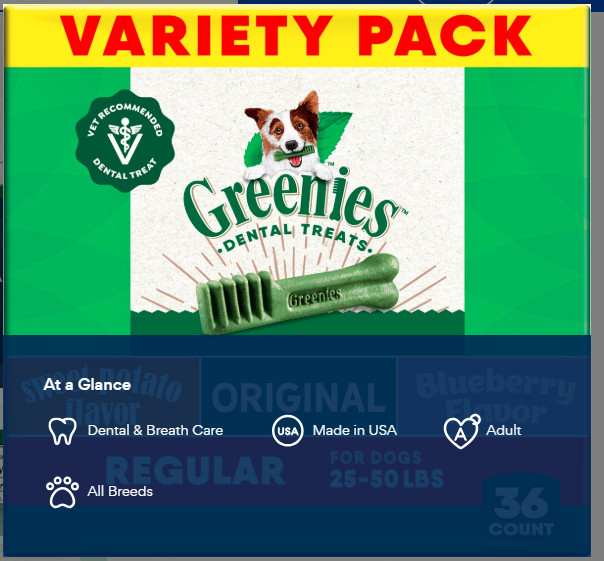 2 PACK – Greenies Original Regular Natural Dental Dog Treats -36 Ct