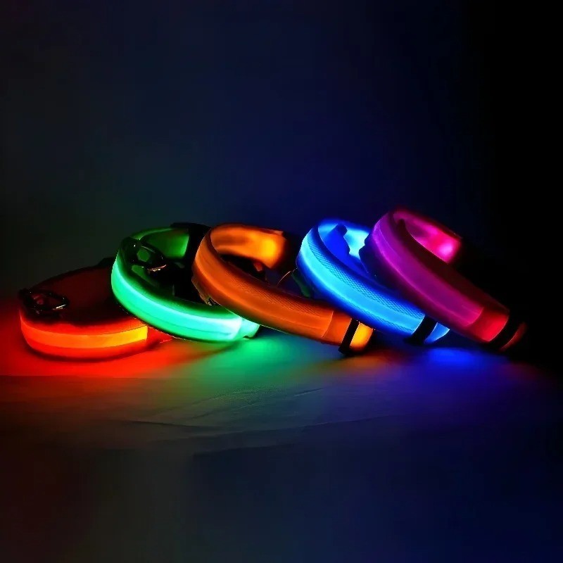 LED Adjustable Dog Collar Blinking Night Flashing Light Up Glow Pets Safety USA