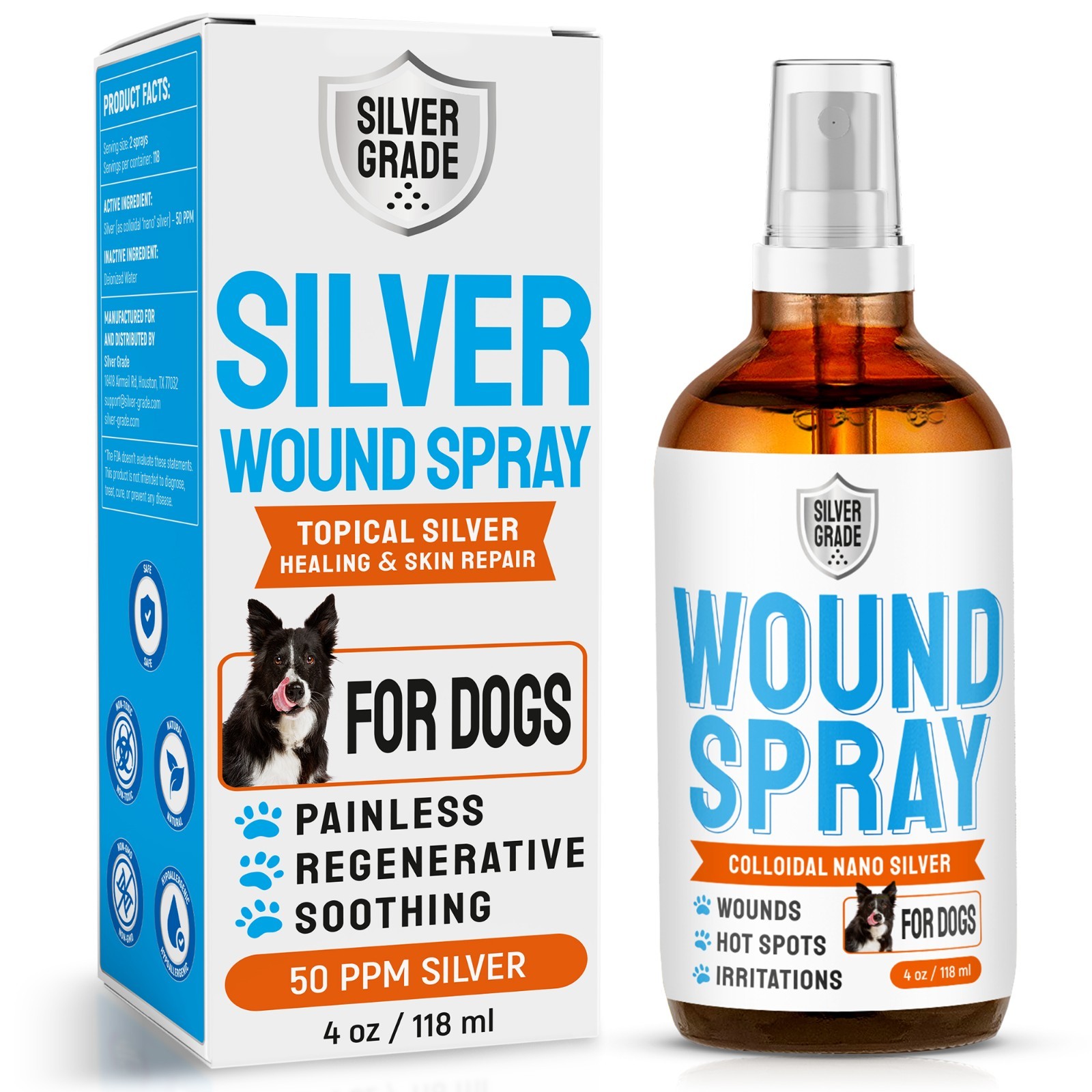Silver Wound Spray for Dogs & Puppies – Skin Care for Hot Spots, Itch & Rashes
