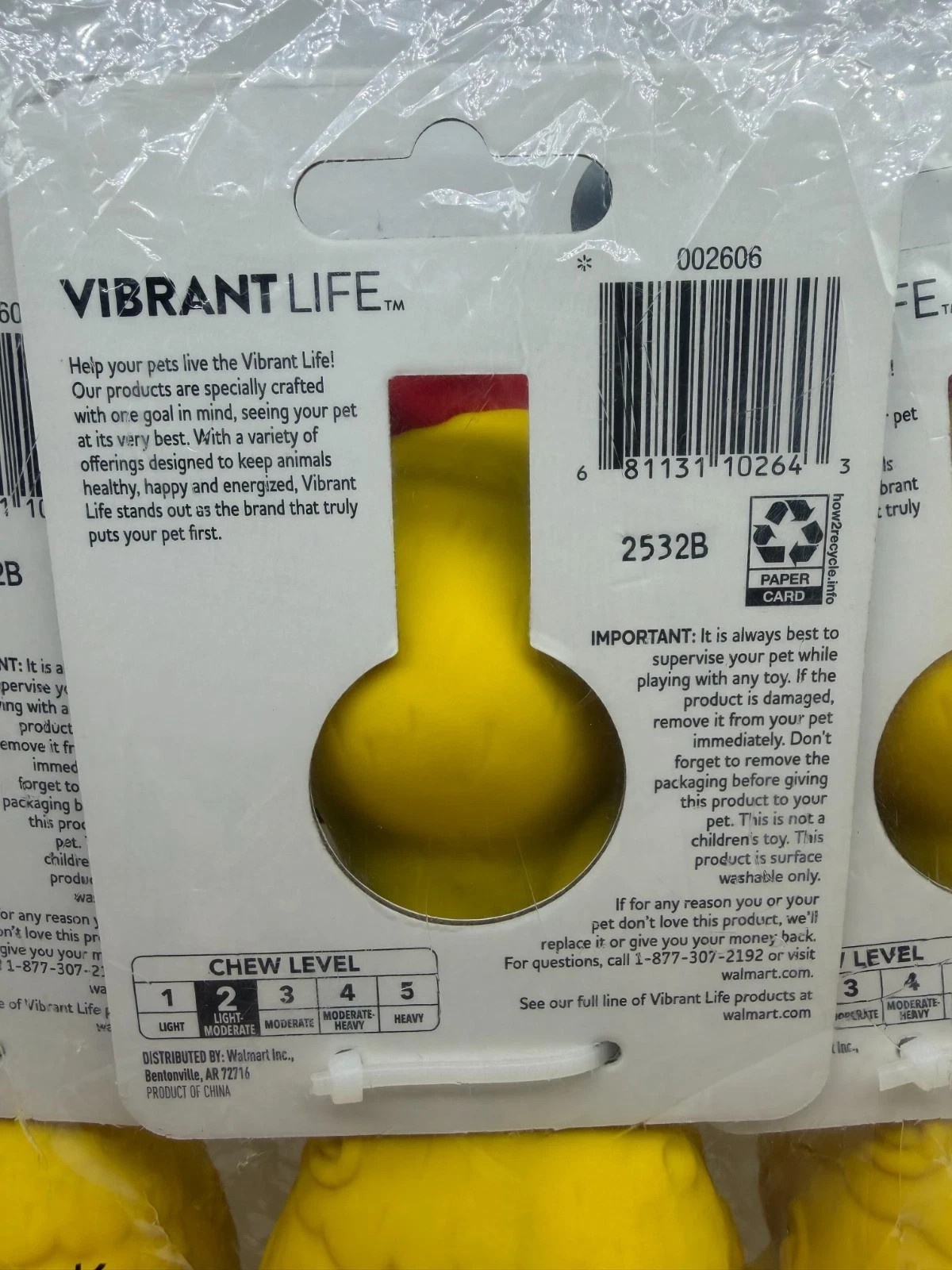 Vibrant Life Screaming Squeaky Chicken Dog Toy Chew Level 2 Medium Yellow Toy