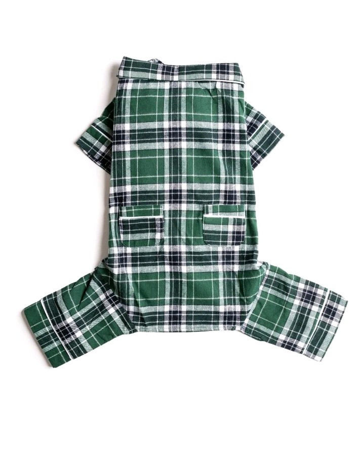 Fab Dog Flannel Dog Pajamas, Green Plaid, Cotton, Size 16 or 20, FREE SHIPPING