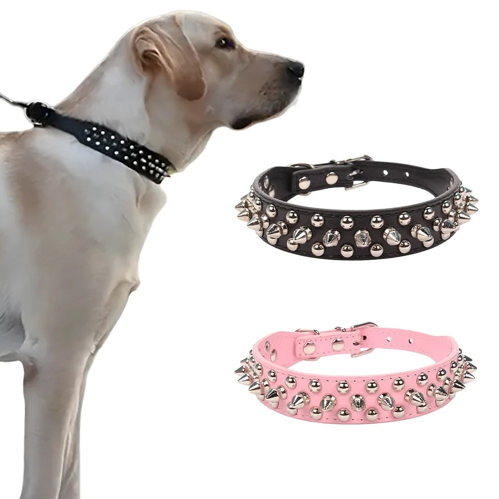 Spiked Studded Dog Collar Rivet Adjustable PU Leather Pet XS S M L XL 8 Color