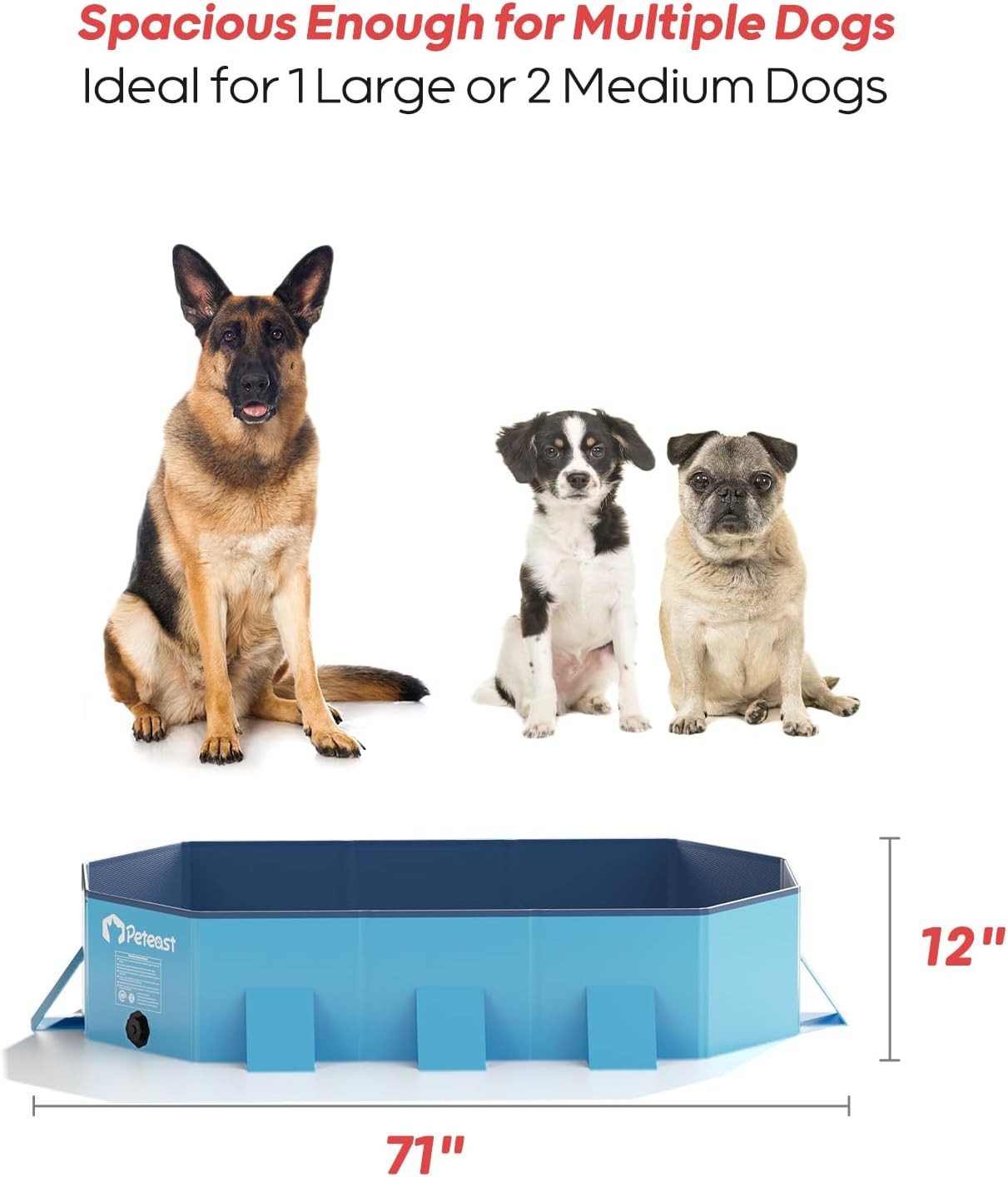 Foldable Dog Pool – Extra Large 71″ X 39″ X 12″ Hard Plastic Portable Pet Bath T