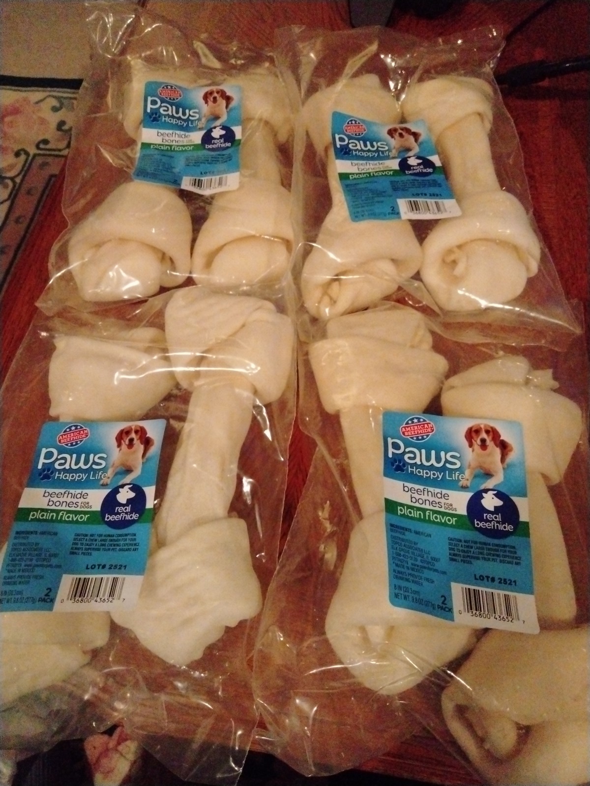 4 Packs Total 8 Pieces Paws Dog Beefhide Bones Plain Flavor 8 Inches Long