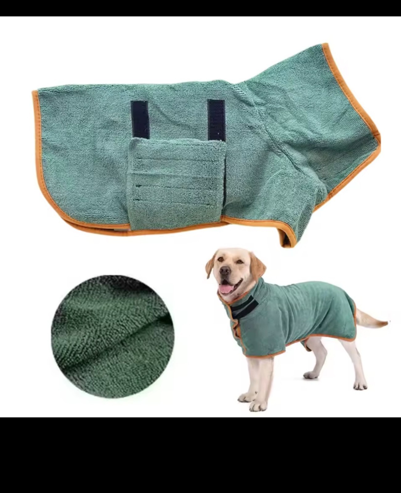 Dog Bathrobe Drying Coat Microfiber Absorbent Pet Towel Robe XS S M L XL Green