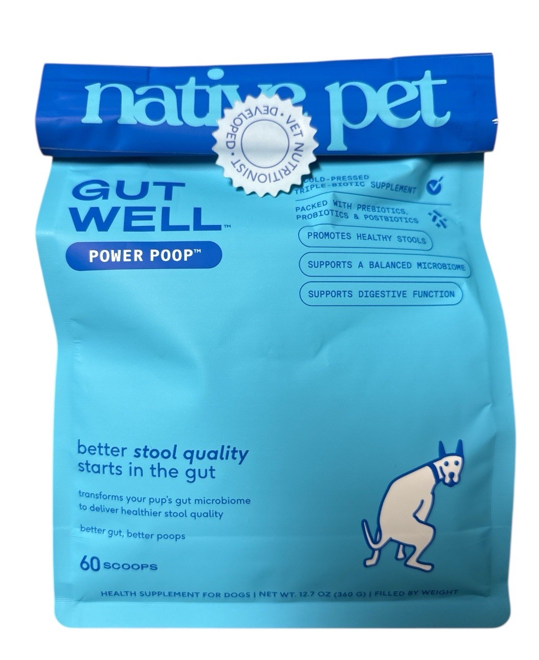 Native Pet GutWell Power Poop – Digestive Enzymes & Fiber, 60 Scoops