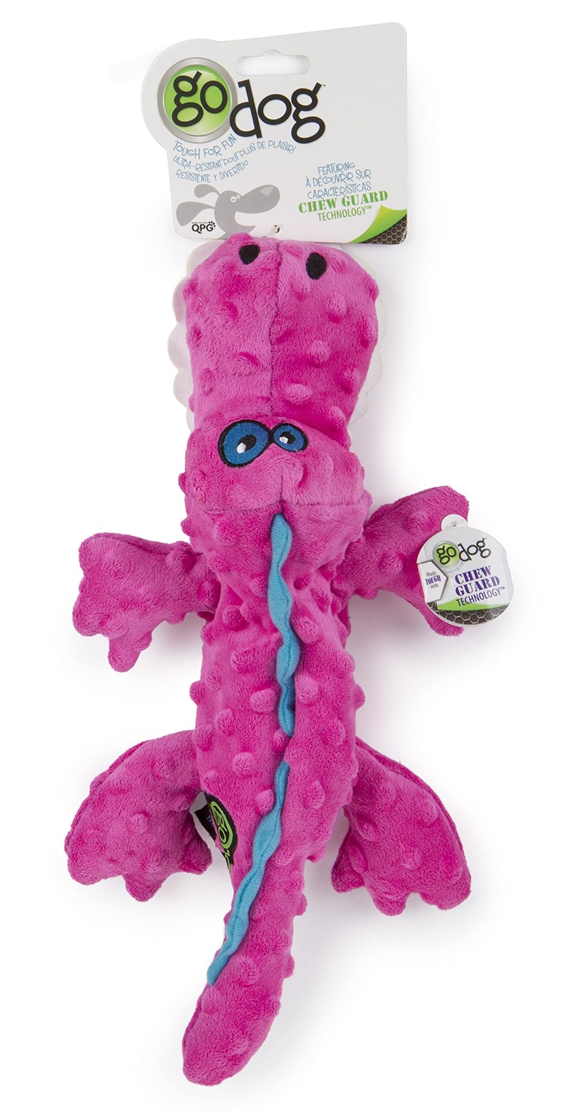 goDog Gators With Chew Guard Technology Tough Plush Dog Toy, Pink, Large