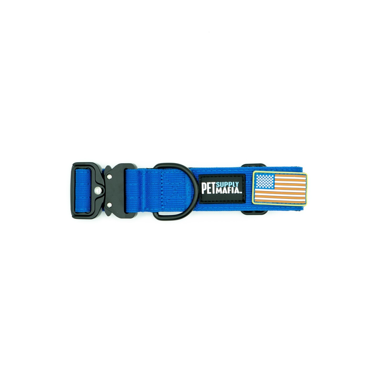 Tactical dog collar – 1.5in wide, Heavy duty with metal buckle USA flag – Blue,