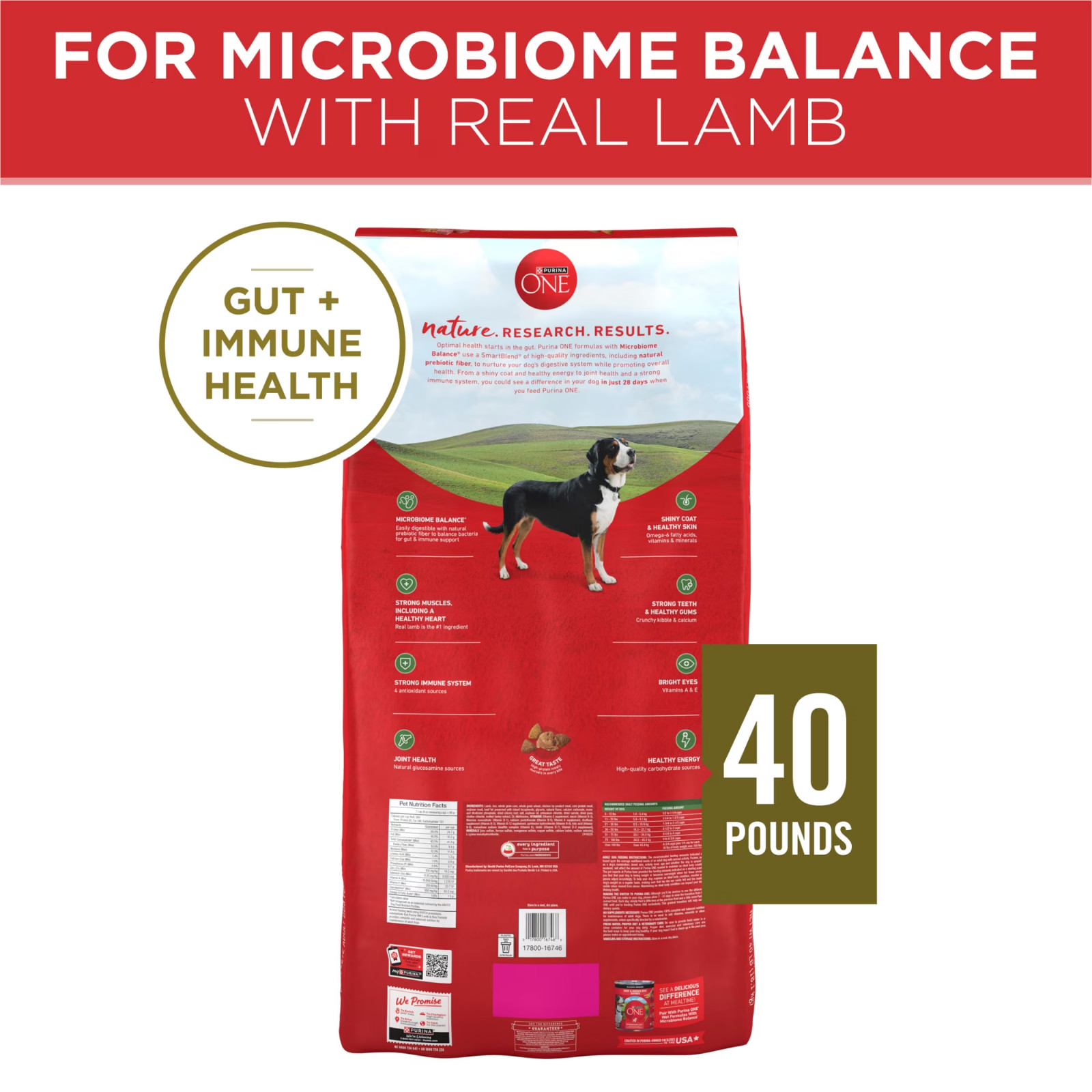 Purina ONE Adult Dog Dry Food – Lamb & Rice, High-Protein, 40 lb Bag – NEW