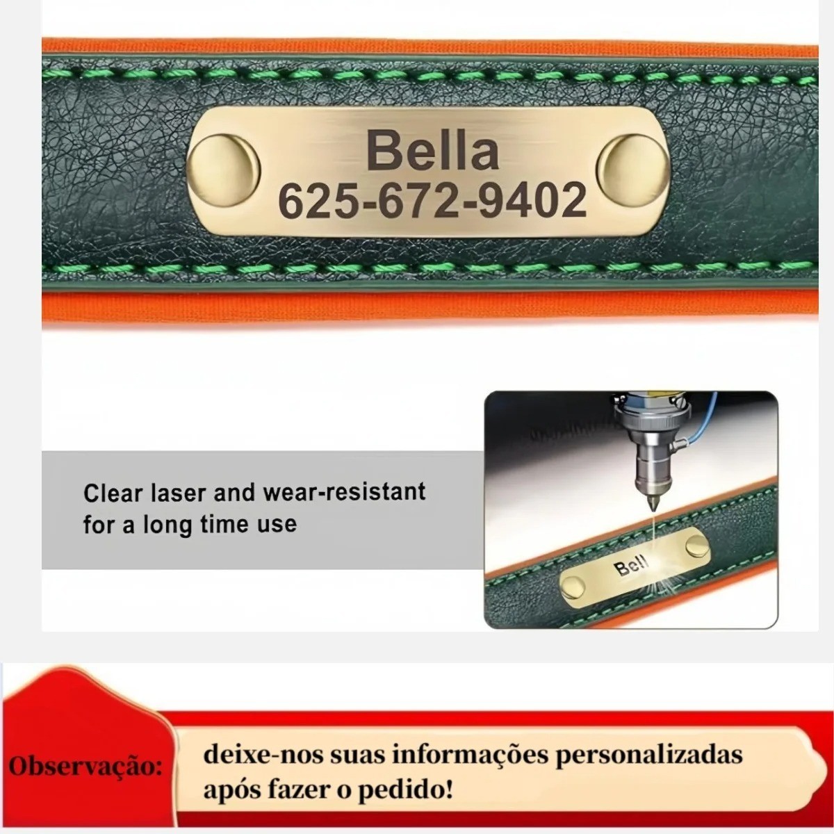Soft Leather Personalized Dog Collar ID Tag Engraved for Small Medium Large Dogs