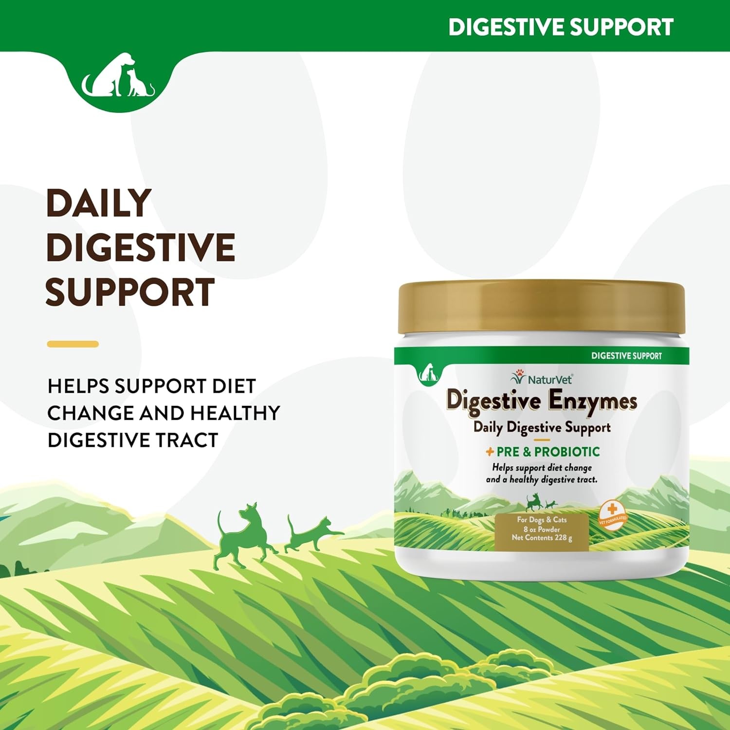 NaturVet DIGESTIVE ENZYMES PROBIOTICS Healthy Digestion for Dogs and Cats 8 oz