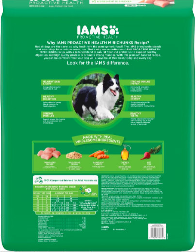 Iams Proactive Health Minichunks Real Chicken Grains Dry Dog Food, 30lb 2 PACKS
