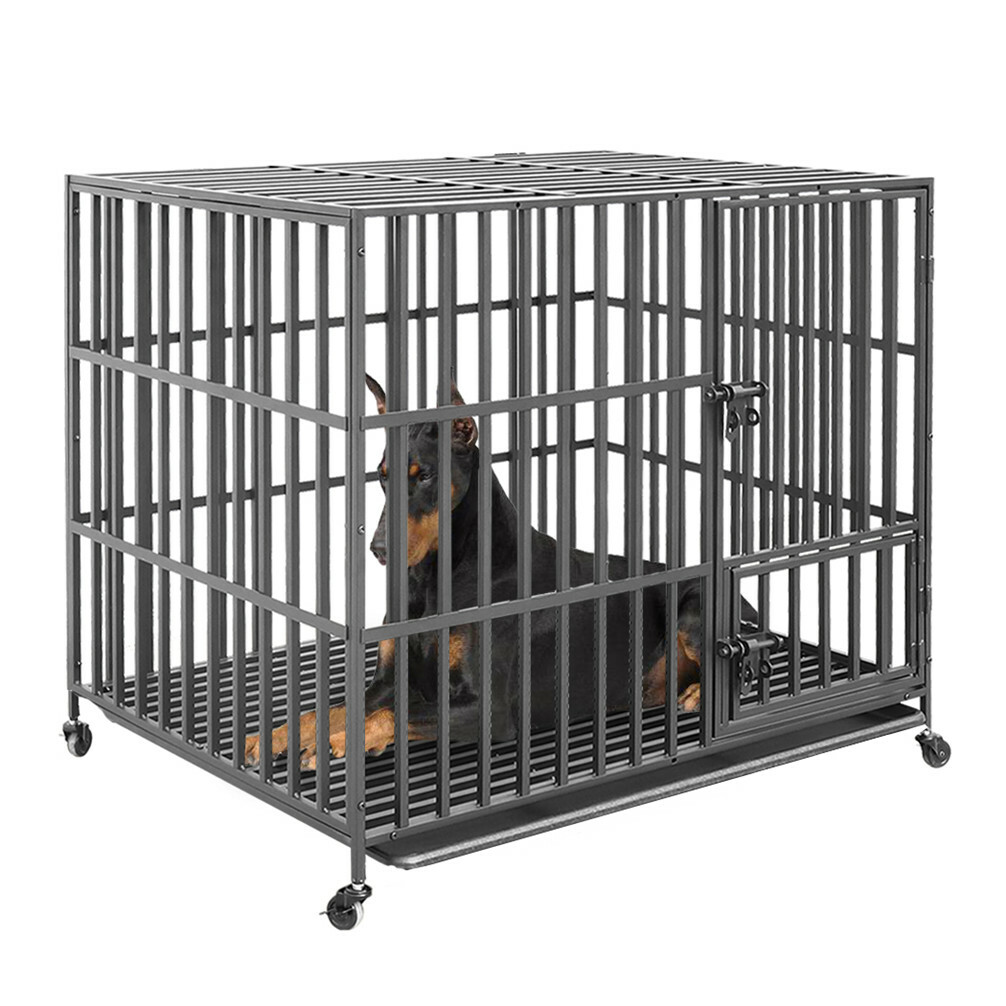 46” Jumbo Metal Heavy Duty Large Pet Dog Cage Crate Kennel Wheel Indoor Outdoor