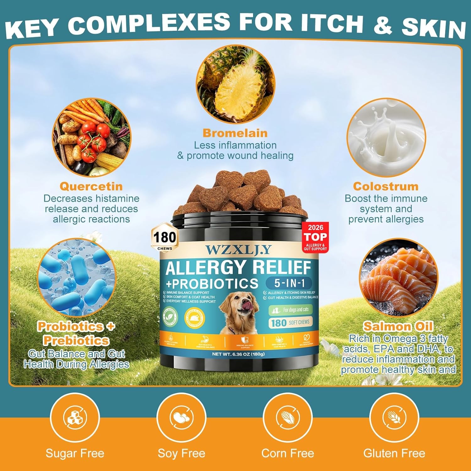 Dog Allergy Chews for Itchy Skin Paw Licking Immune Support Dogs 180 Ct