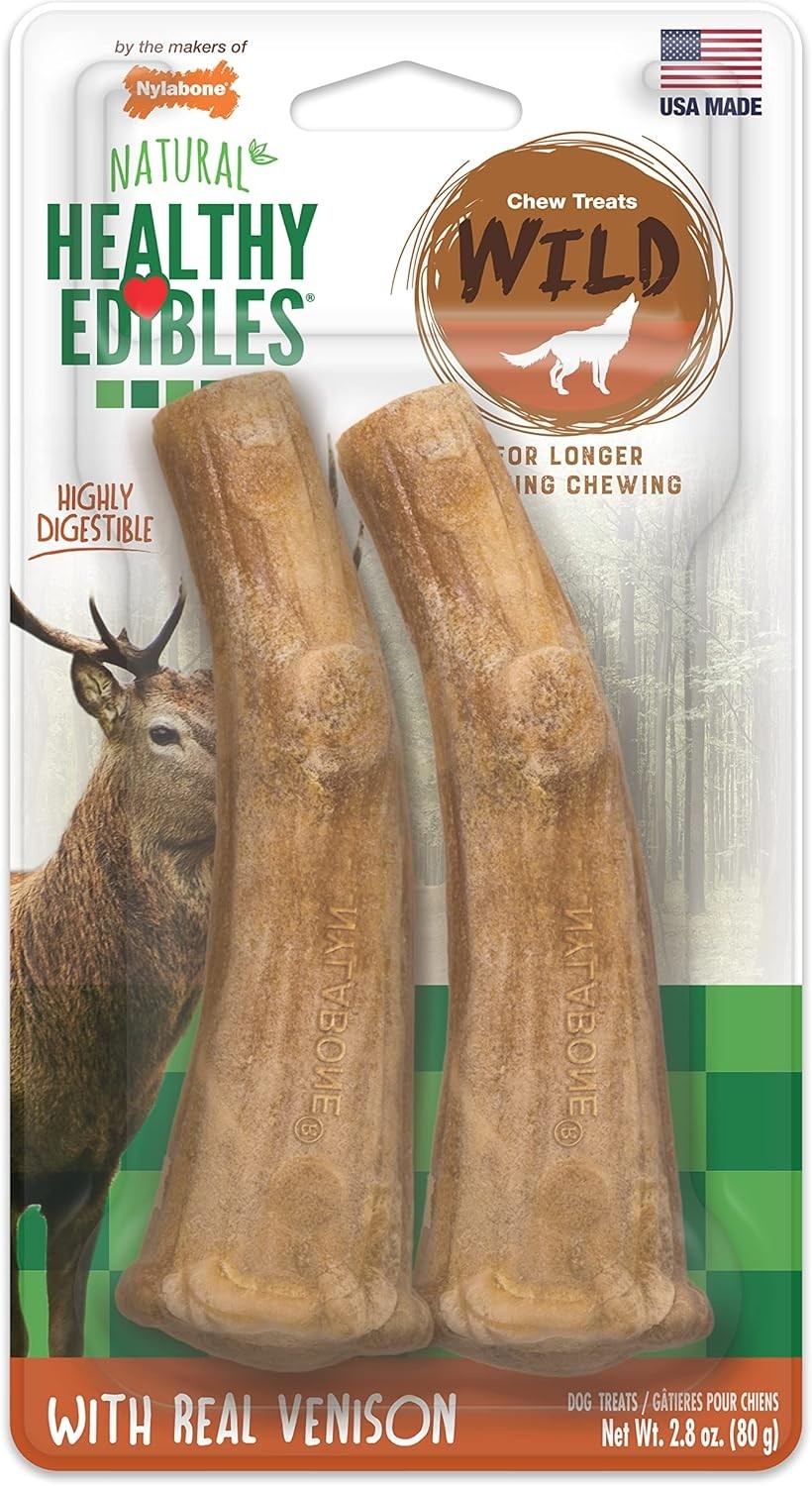 All-Natural Venison Chew Bones for Large Dogs – Long Lasting Dog Treats, 2 Count
