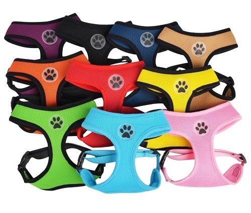 Dog Mesh Harness No Pull Adjustable Soft Breathable Mesh Paw Design XS S M L