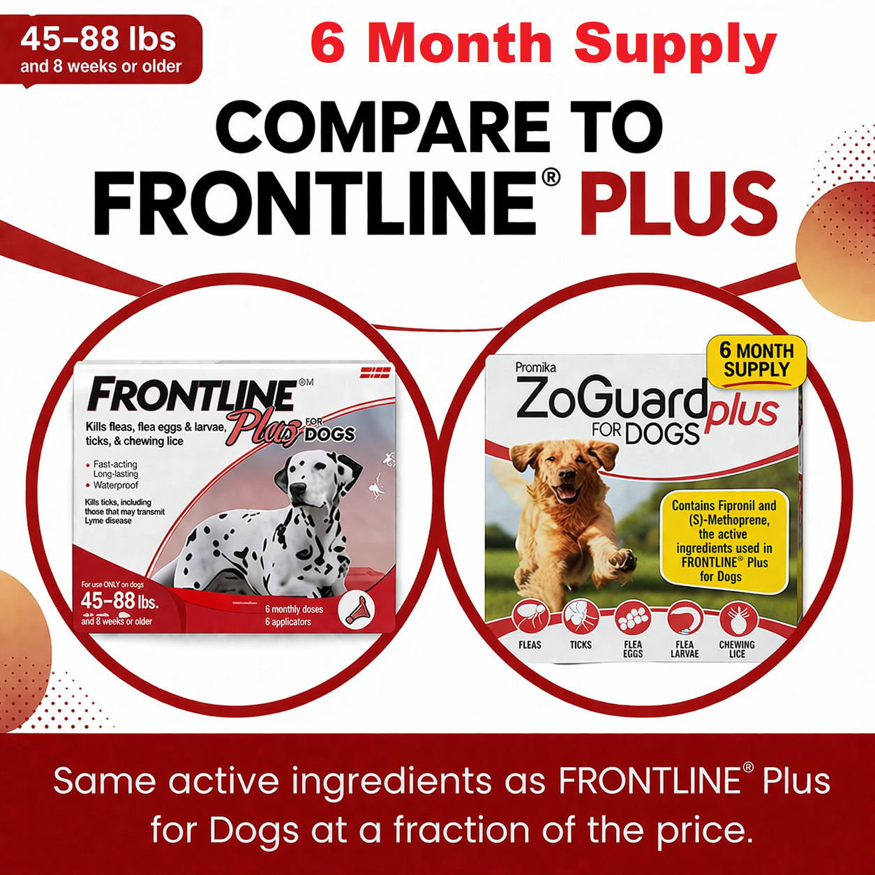 ZoGuard Plus Preventative Flea Treatment Tick for Large XL Dog 45-88 lb 6 Months