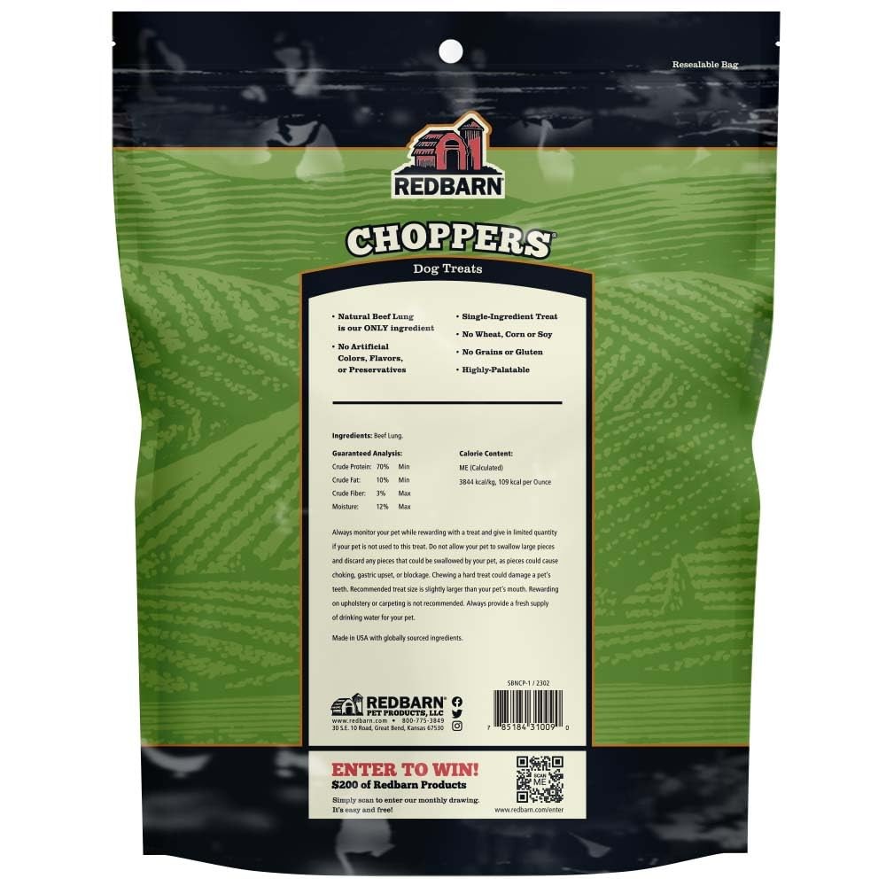 Redbarn Pet Products Natural Choppers Beef Lung 9 Ounce (Pack of 1), no color
