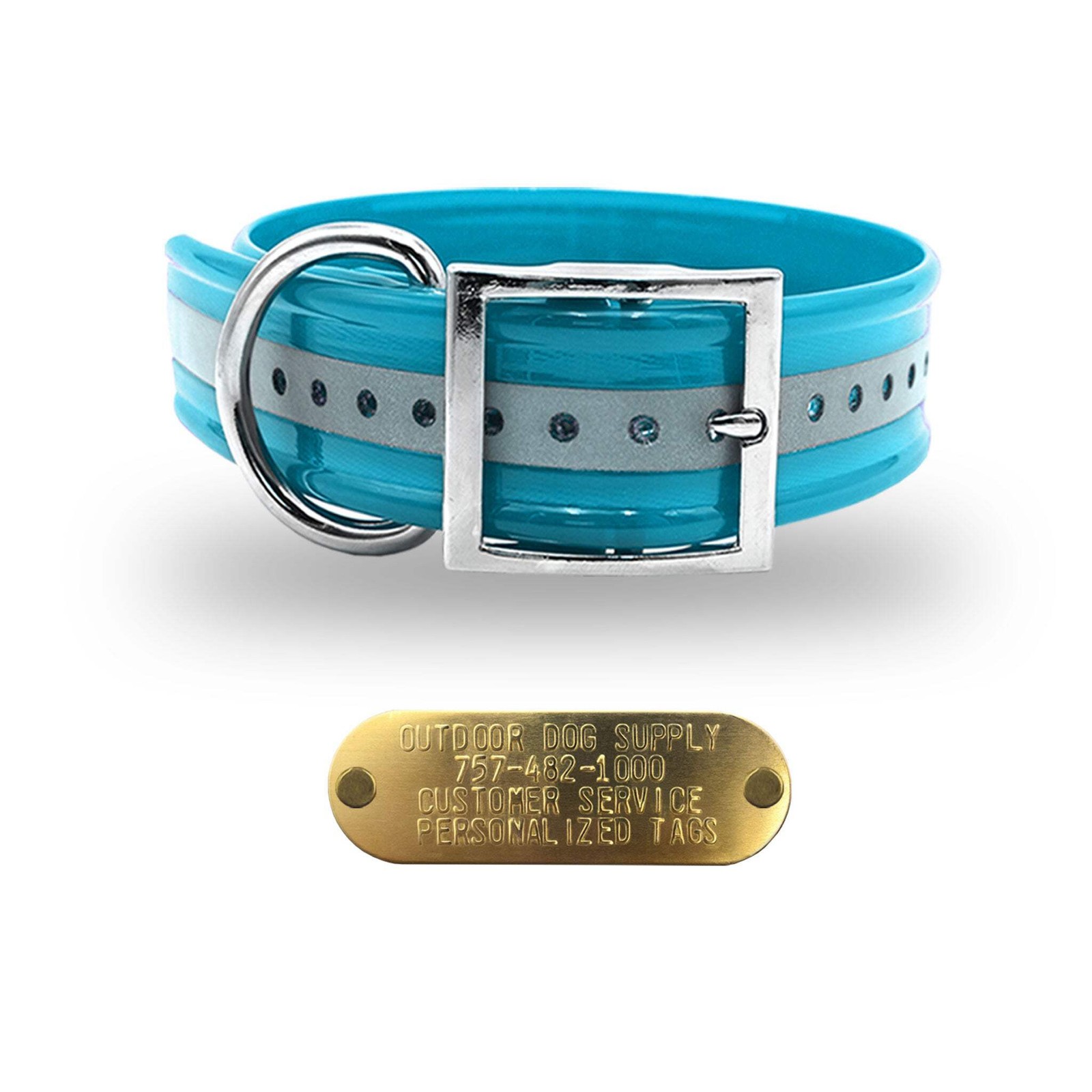 1 1/2″ Reflective Premium Glow Tuff D Ring Large Dog Collar with 1″ Brass Name P