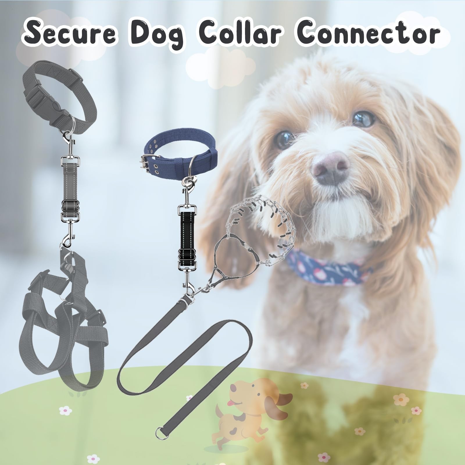 2 Pack Reflective Dog Collar Backup Clips Adjustable Safety Leash Connector