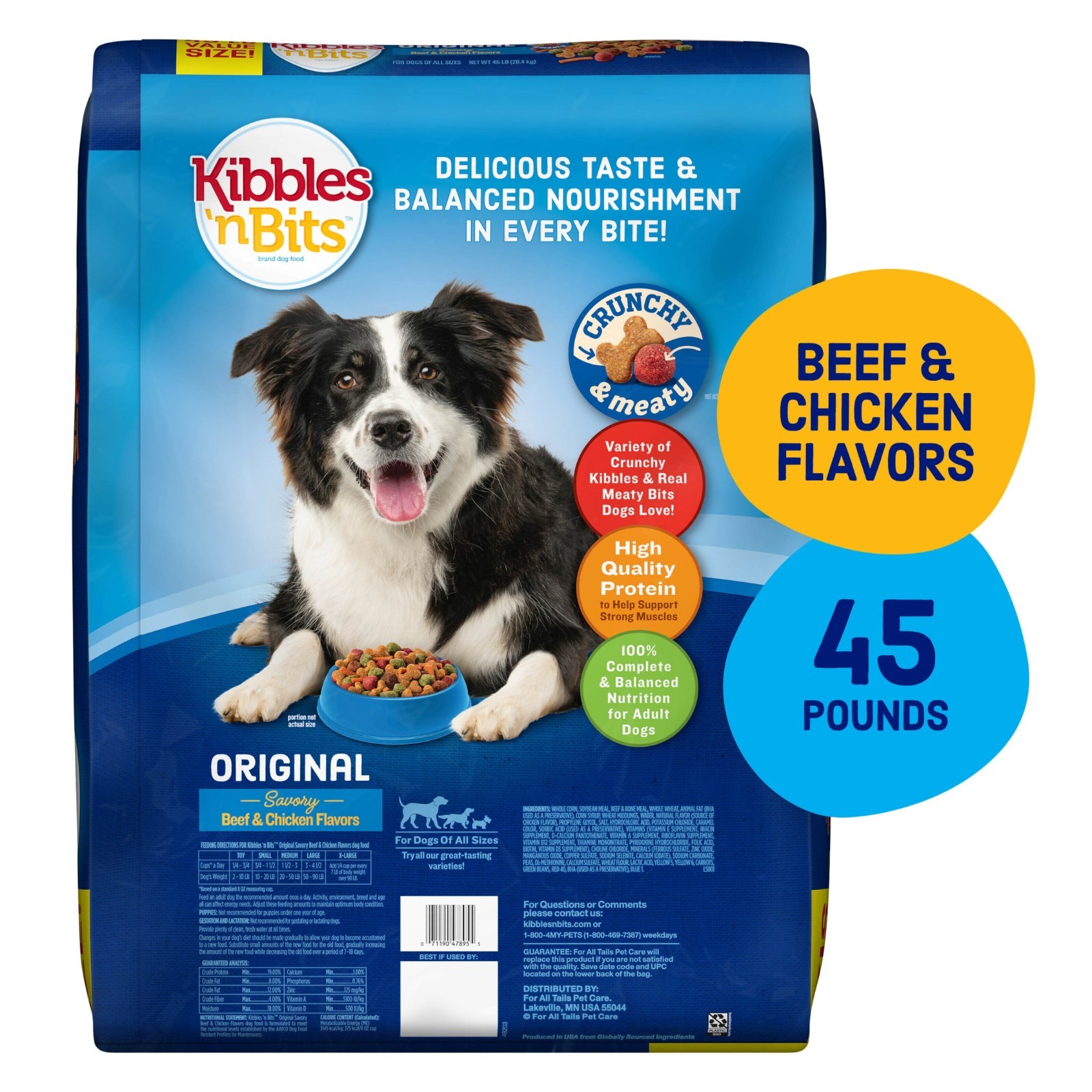 Kibbles ‘n Bits Dry Dog Food, Original Savory Beef & Chicken Flavors, 45 lb. Bag