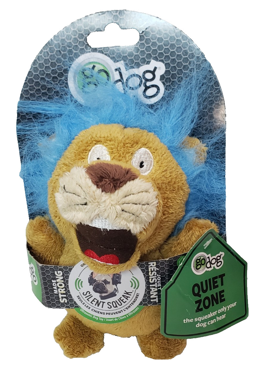 GoDog Crazy Hairs Lion Silent Squeak Plush Dog Toy, Chew Guard Technology,Tan, S