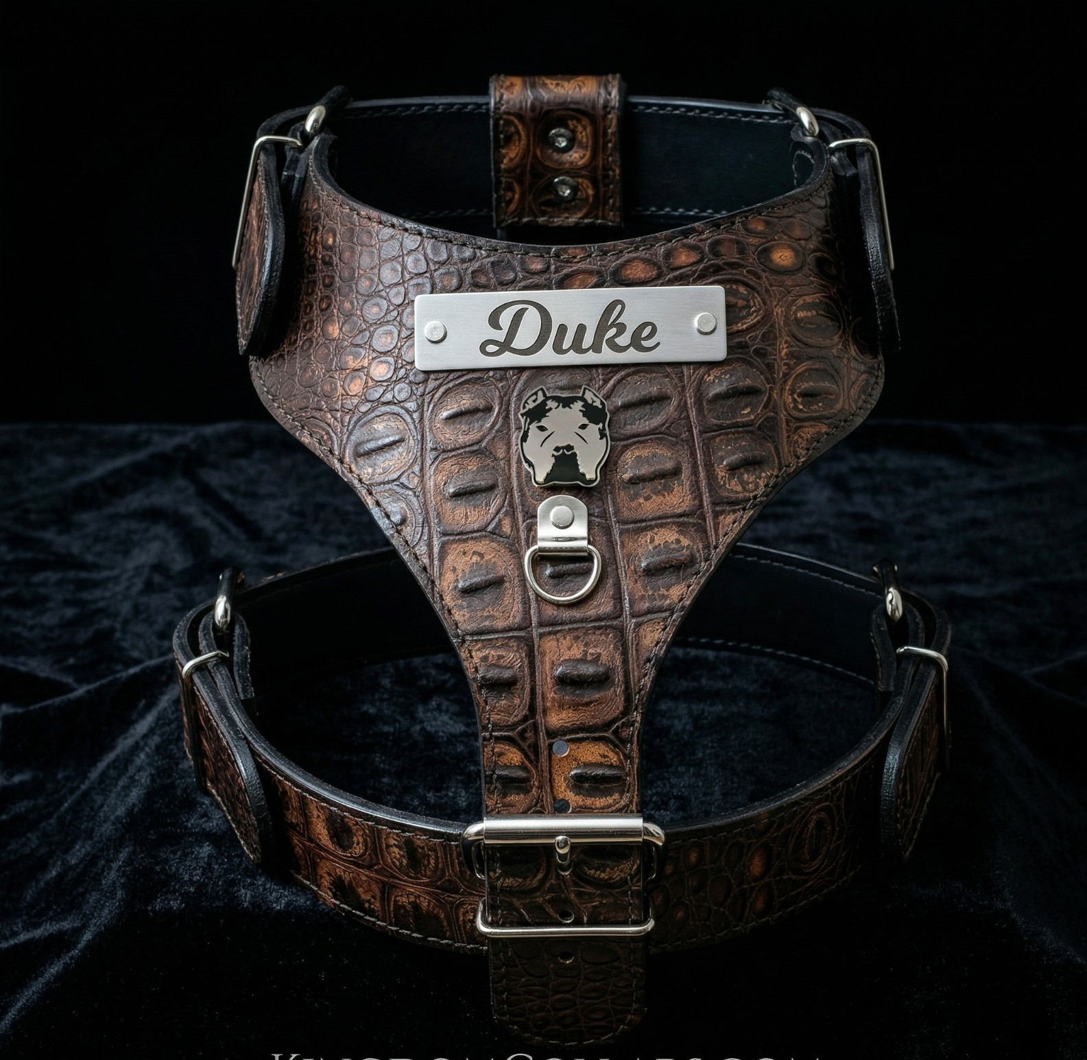 Custom Italian Leather Bully Dog Harness Engraved Name Plate Handmade Premium