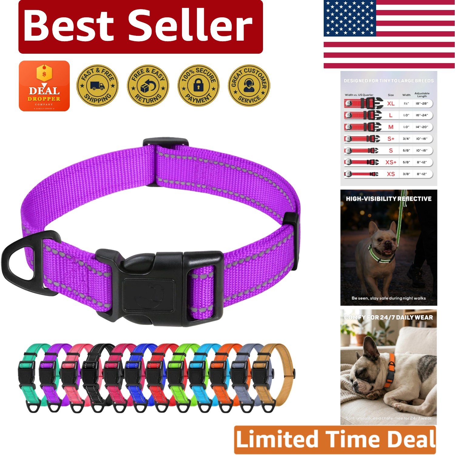 High-Visibility Reflective Dog Collar for Medium Breeds – Soft Nylon & Stylish