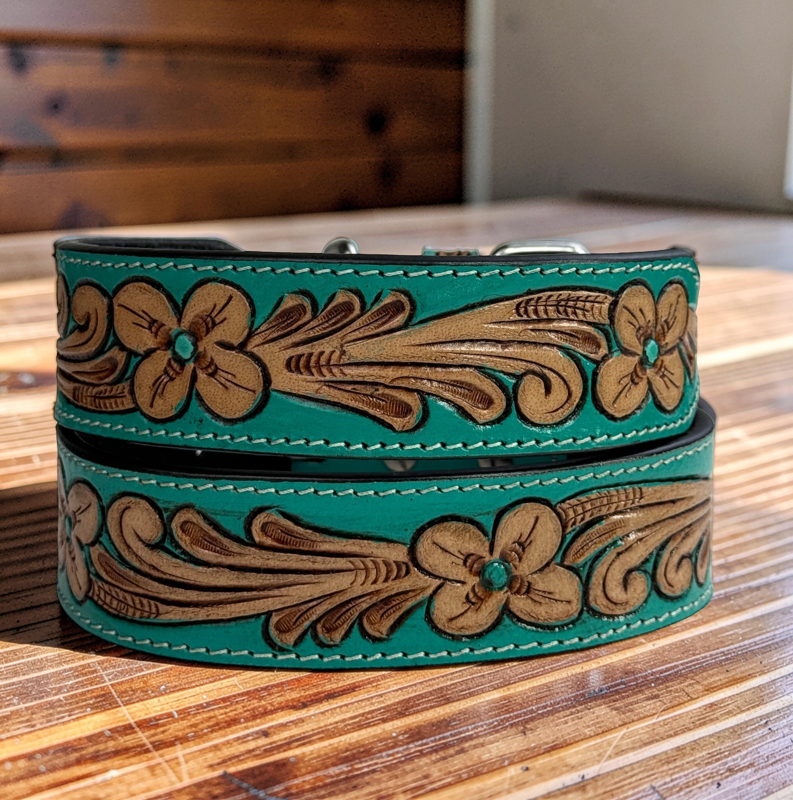 Western Leather Handmade Pet Dog Collar Heavy Duty Hand Tooled Adjustable