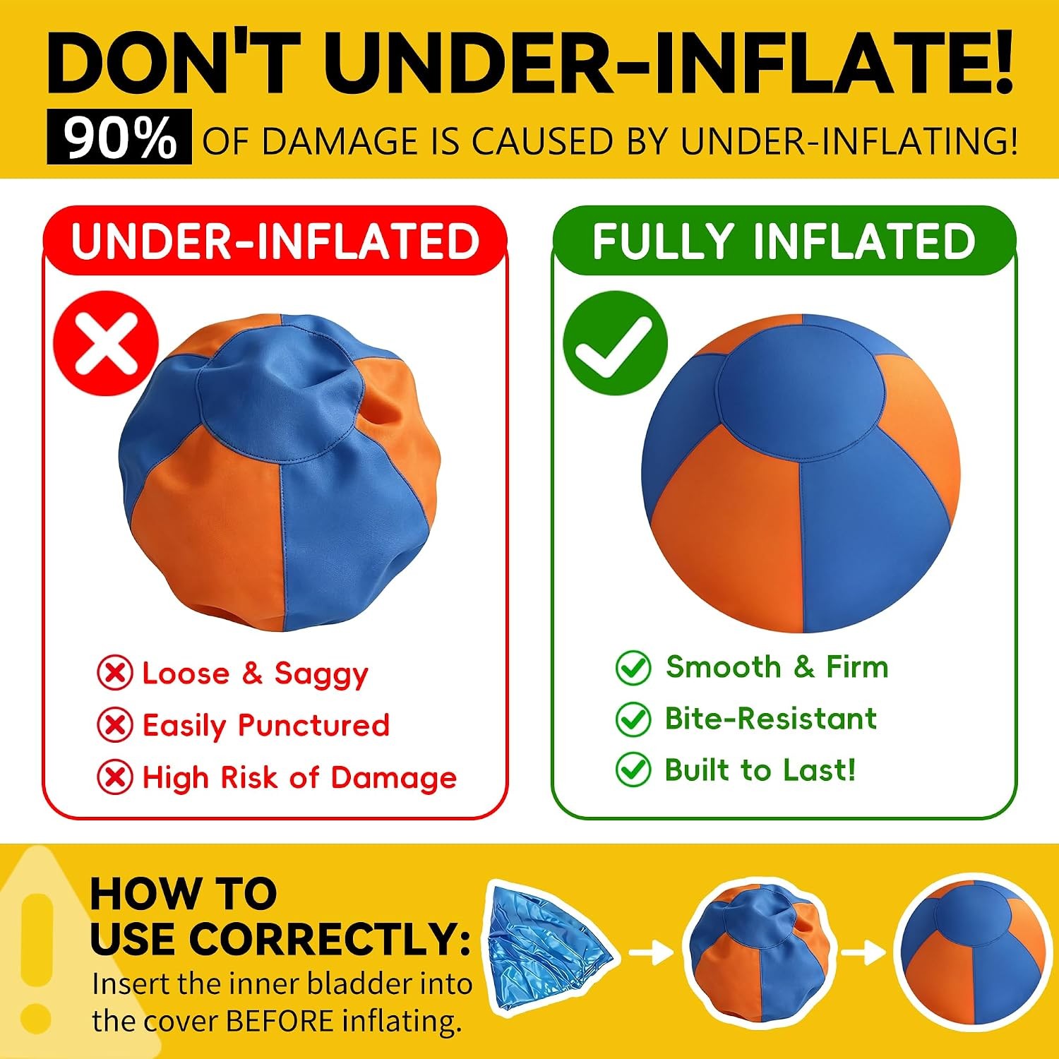 Calming Jumbo Herding Ball, Durable Inflatable Dog Toy Outdoor with Handle, Pump