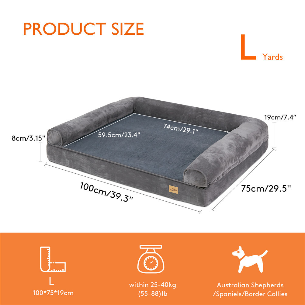 Jumbo Orthopedic Pet Dog Bed Extra Large Dog Bolster Sofa Bed Removable Cover XL