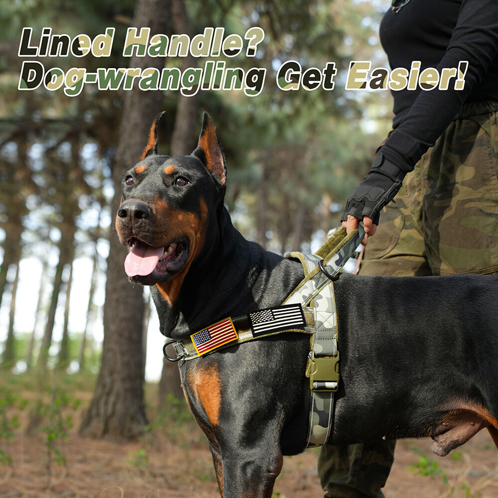 Tactical No Pull Dog Harness Reflective Soft Flannel Padded Pet Vest with Flags