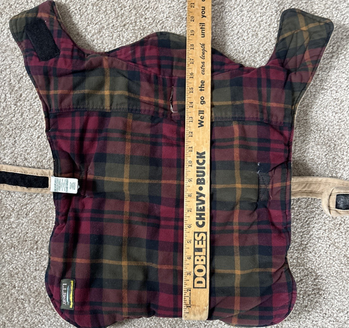 LL Bean Dog Reversible Field Coat Jacket Tan/Plaid Flannel Cotton Item 505832