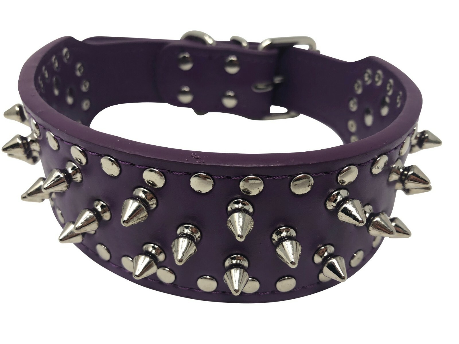Dog Collar Studded Spikes Rivet Adjustable Faux Leather 2″ wide S M L XL