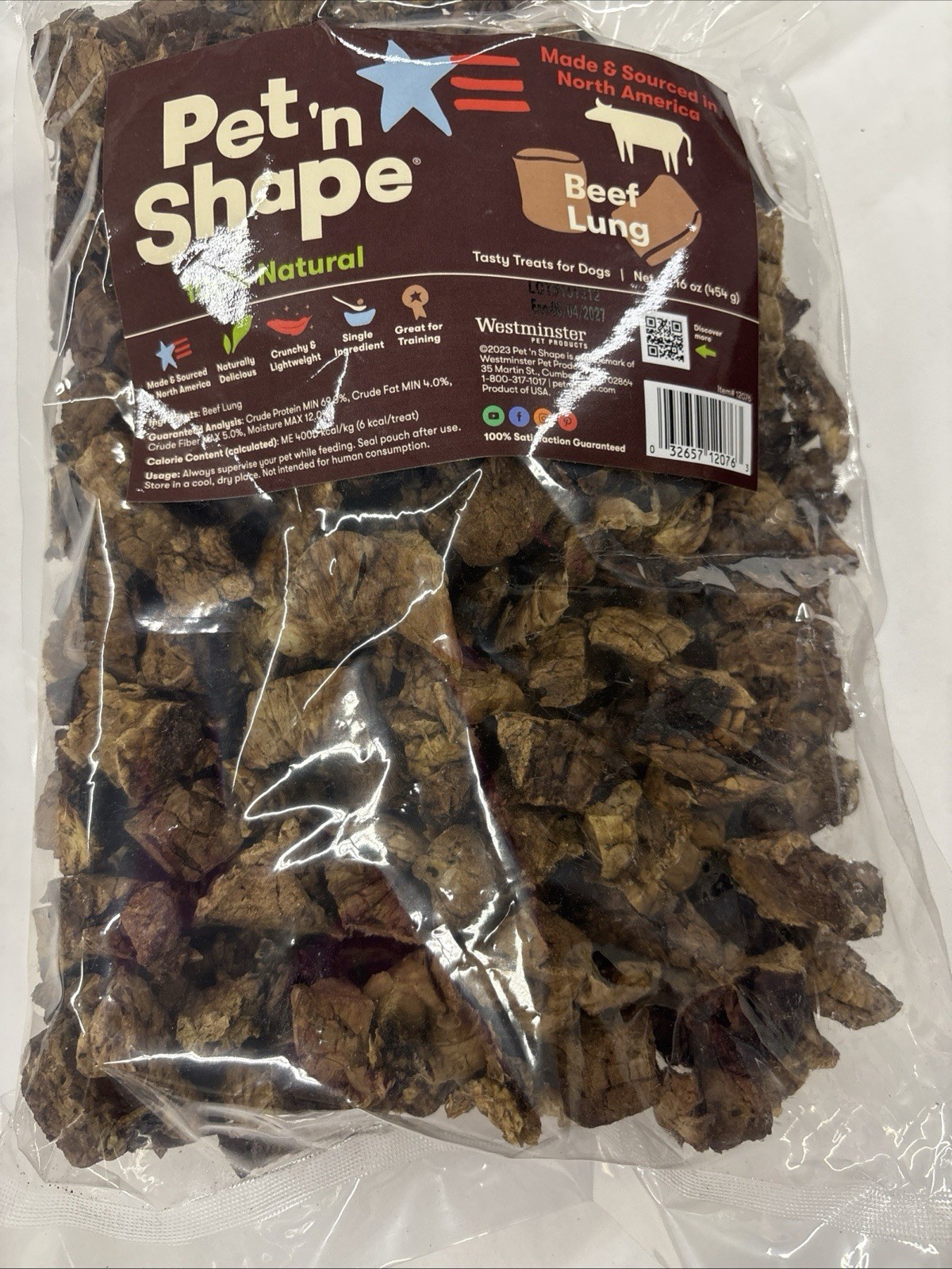 Pet ‘n Shape Beef Lung Bites All-Natural Dog Treats 16 oz Resealable Bag