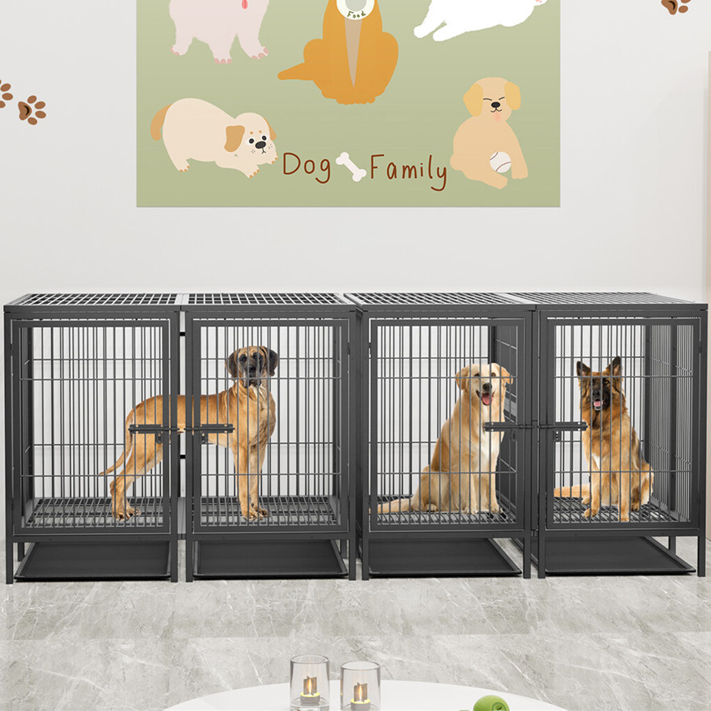 Jumbo Heavy Duty Metal Double Dog Cage Kennel Crate Playpen with Divider＆Tray