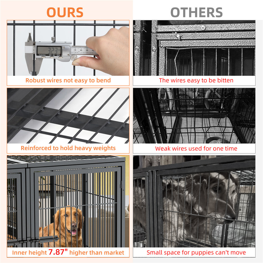 Jumbo Heavy Duty Metal Double Dog Cage Kennel Crate Playpen with Divider＆Tray