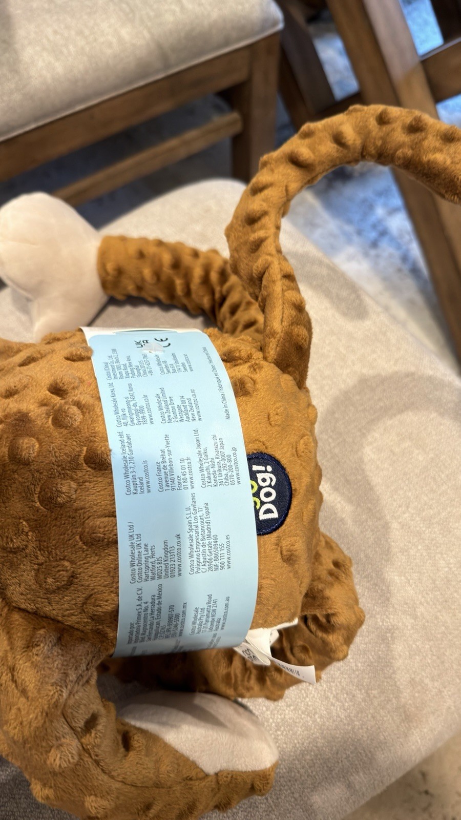 goDog Checkers Plush Monkey Dog Toy with Squeaker Brown Durable Soft Chew Toy