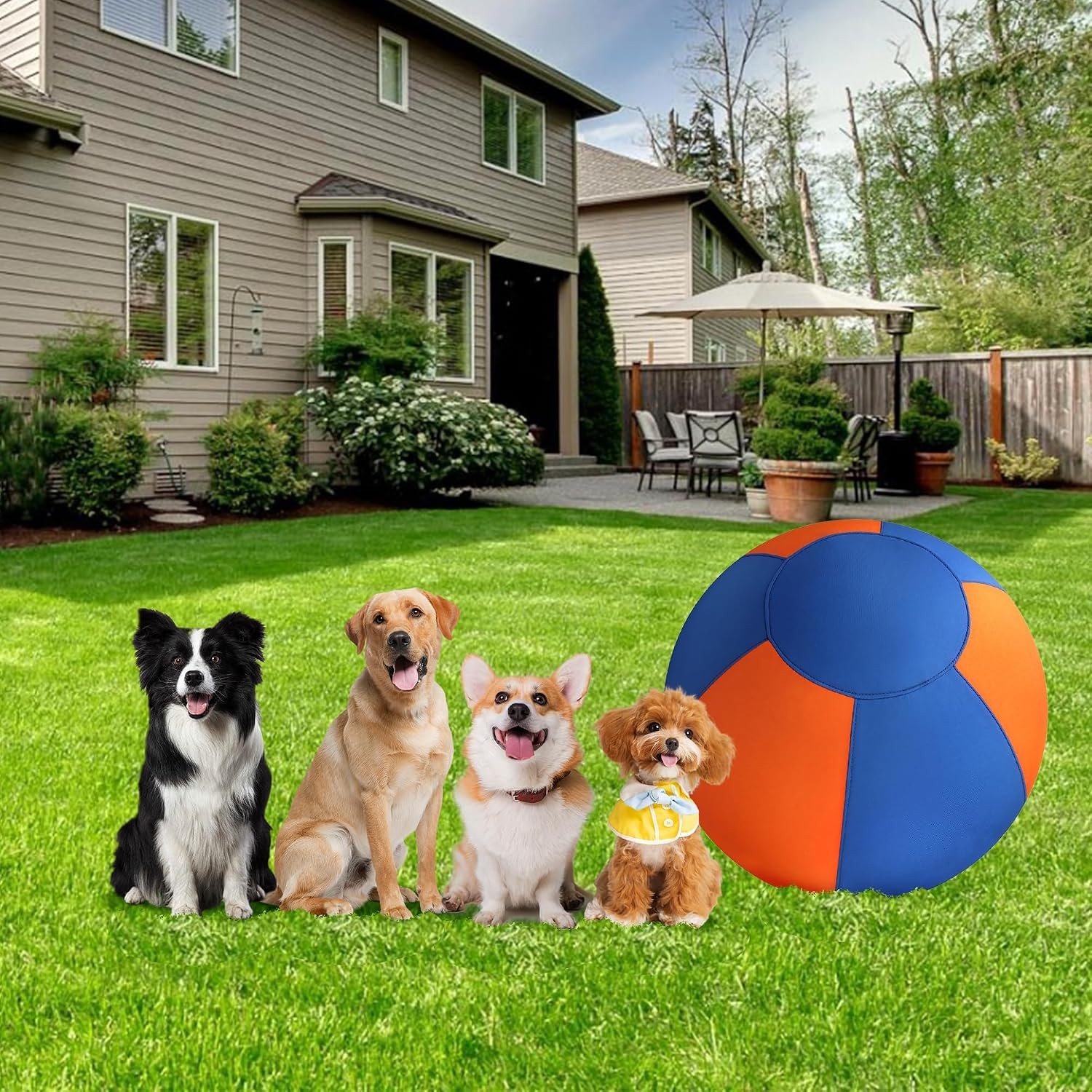 Calming Jumbo Herding Ball, Durable Inflatable Dog Toy Outdoor with Handle, Pump