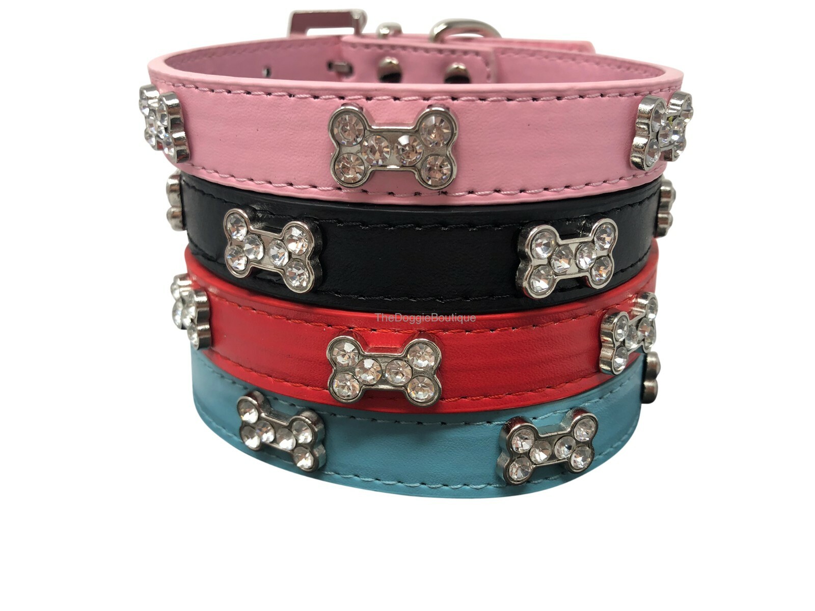 Dog Collar Rhinestone Crystal Bling Bone Adjustable Faux Leather XS S M L