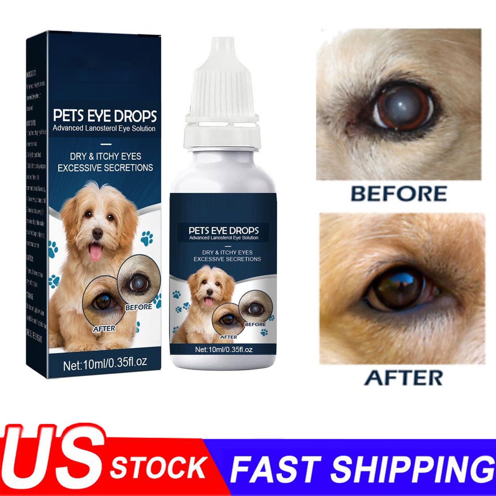Eye Drops for Pets Bacterial,Viral and Fungal & Infections Dog Cat Treatment New