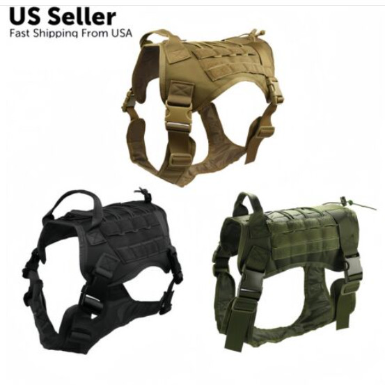 Military Tactical Dog Harness No-pull Heavy Duty MOLLE Training Service Dog Vest