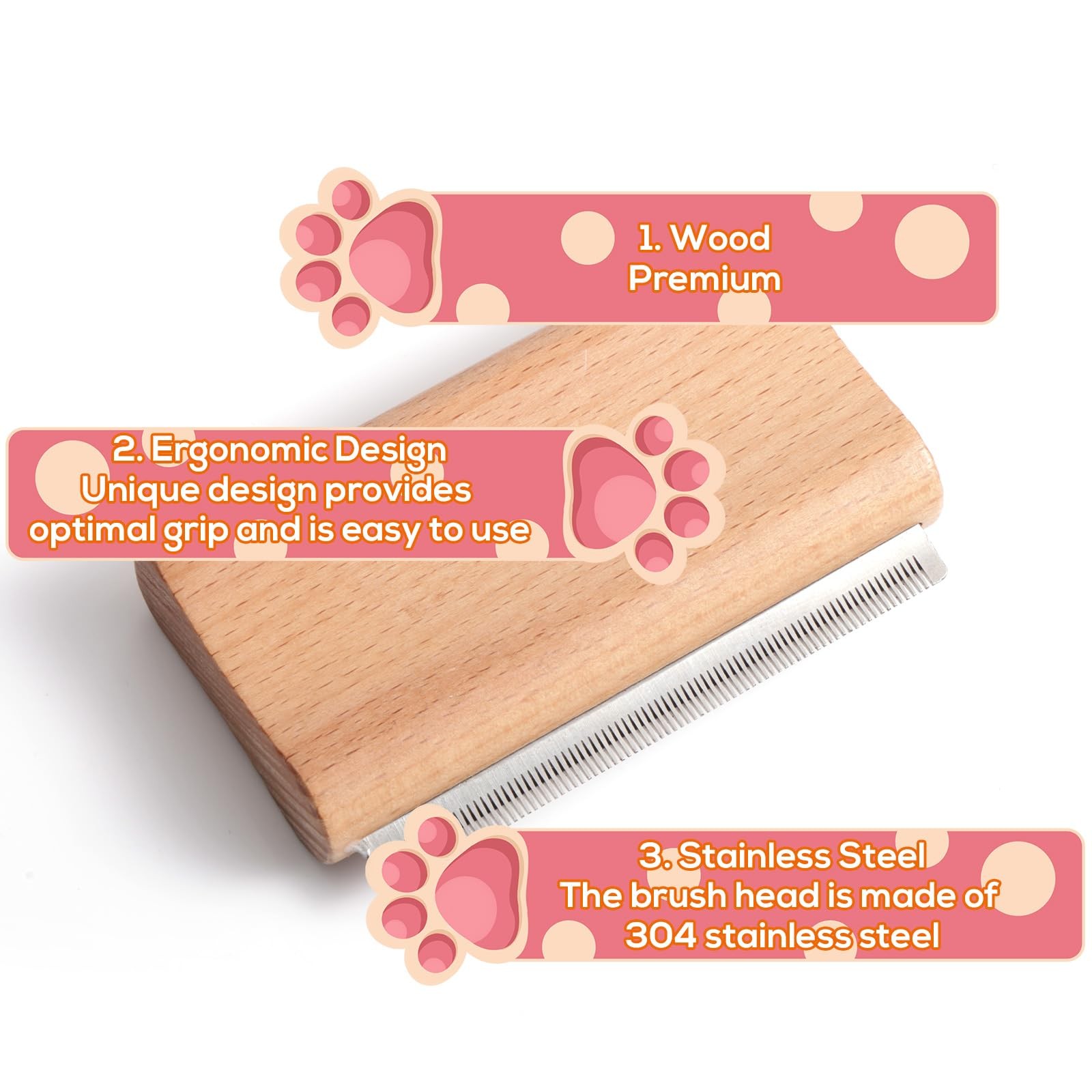 Wooden Pet Deshedding Brush, 4.3in/11cm Ergonomic as shown in the picture
