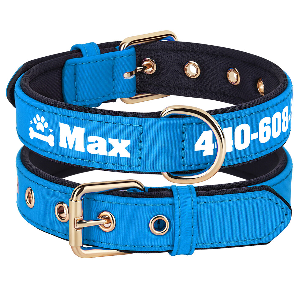 Personalized Nylon Dog Collar Custom Name Phone Print Soft Padded Adjustable S-L