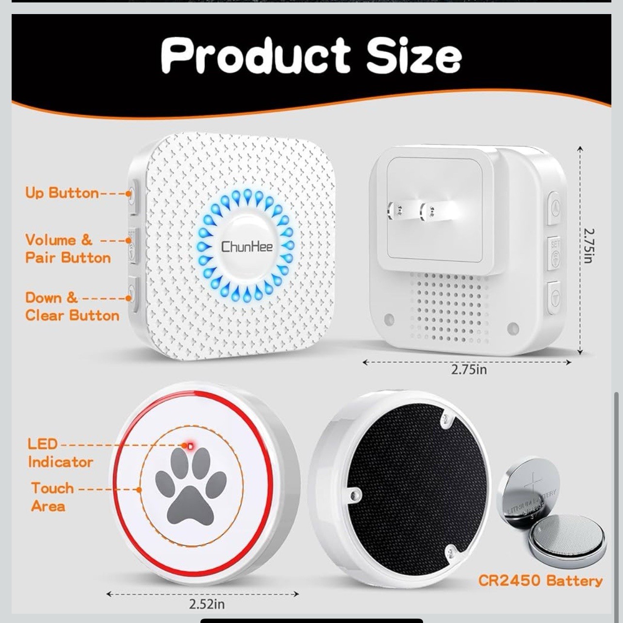 ChunHee Smart Dog Door Bell Wireless Puppy DoorBell for Potty Training NEW