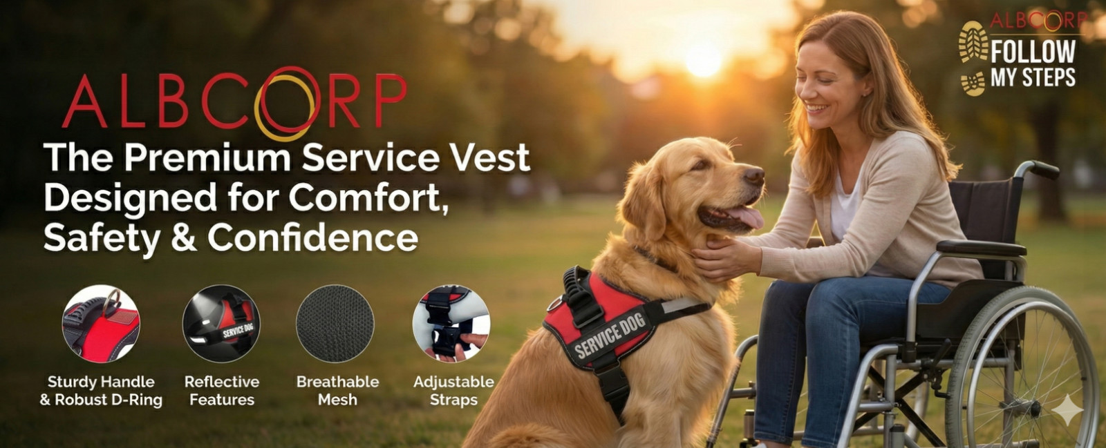 ALBCORP Reflective Service Dog Vest Harness, Woven Nylon with Adjustable Straps