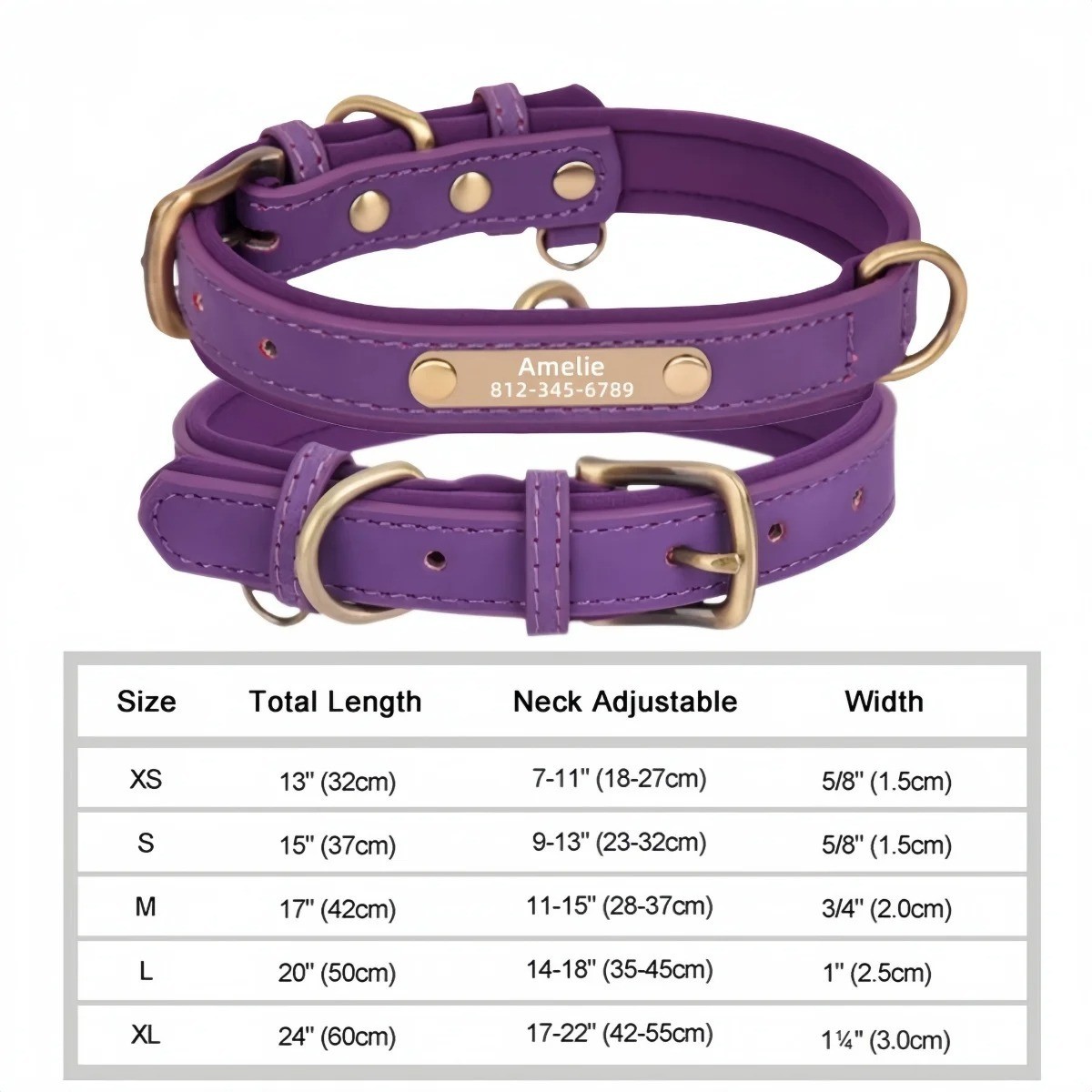 Soft Leather Personalized Dog Collar ID Tag Engraved for Small Medium Large Dogs